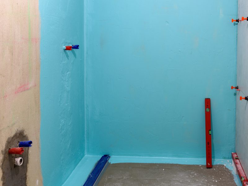 Wall waterproofing in a shower cabin. A bathroom in renovation
